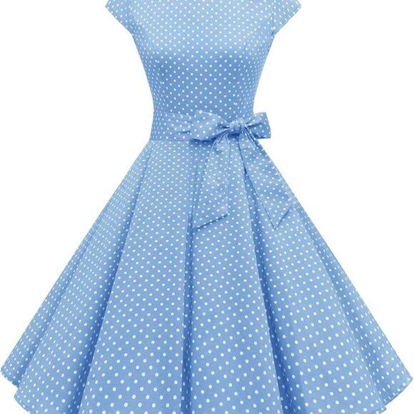 Retro vintage-style A-line polka dot dress, blue, S - 50s 60s prom costume - Picture 2 of 6